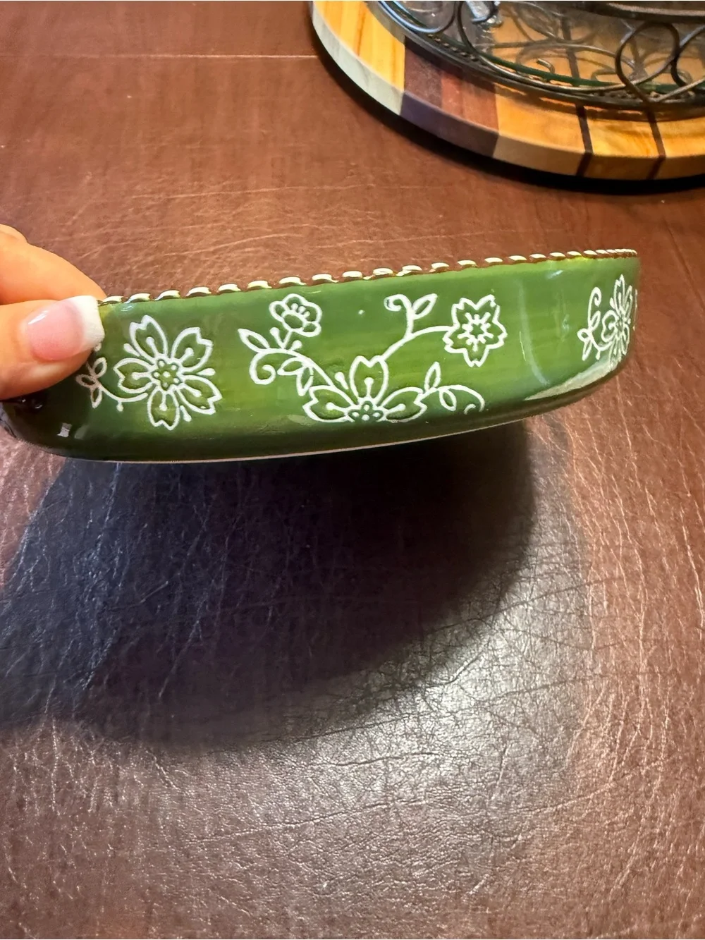 Avla 2 pack ceramic pie pan, 9 inch round baking dish with double green
